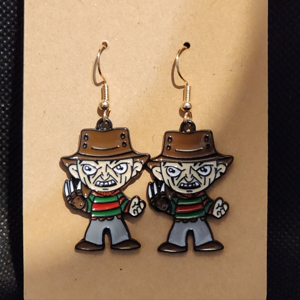 Freddy Krueger Metal Enamel Dangle Earrings, Nightmare on Elm St., Zinc Alloy
